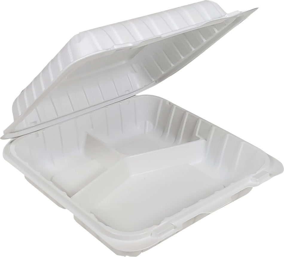 6x6x3" MFPP - 3 Compartment Premium Food Container - White