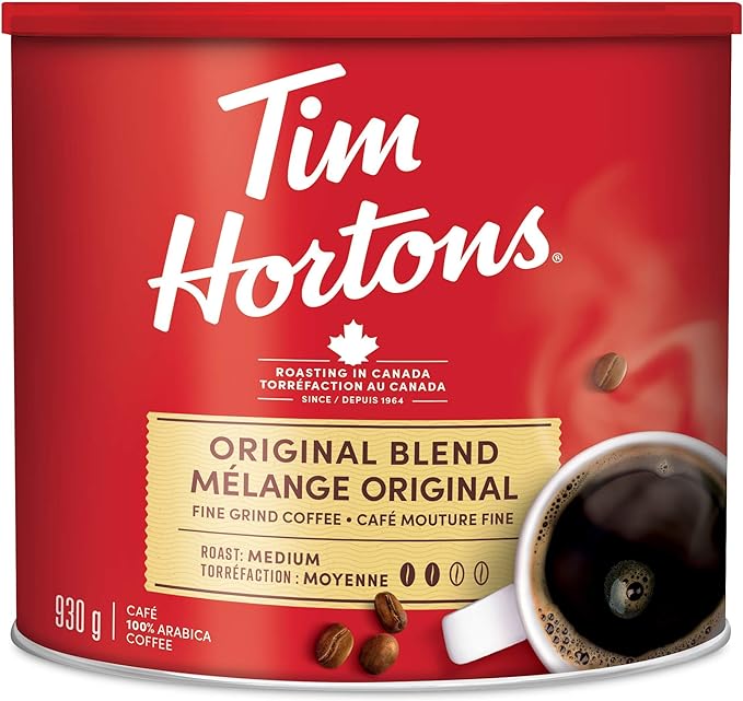 Tim Hortons Original Blend, Fine Grind Coffee, Medium Roast, 930g Can, Red