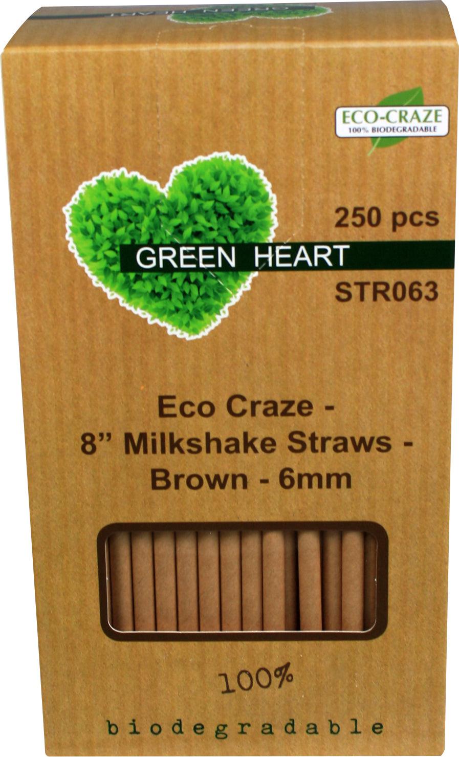 Eco-Craze - 8" Milkshake Straws - Paper - Brown - 6mm