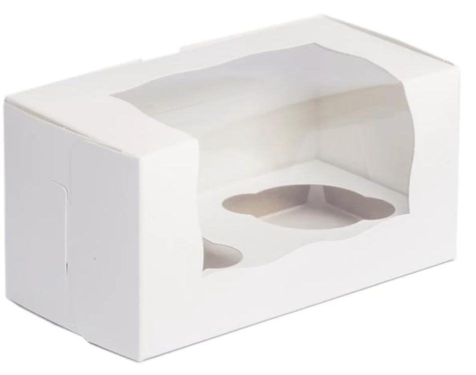 EB - 8 x 4 x 4  - 2 Cup Cake Box with Window - White