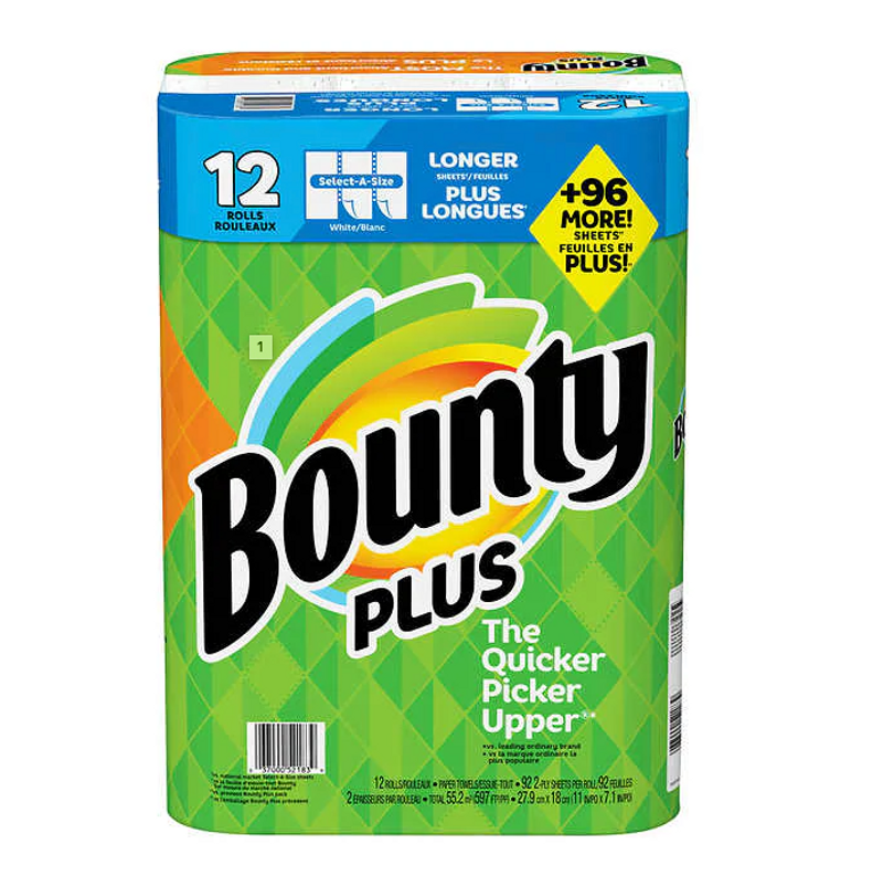 Bounty Select-A-Size Paper Towels, White, 12 Single Plus Rolls = 18 Regular Rolls