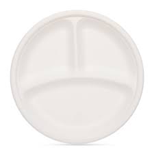 10 Inch Round 3 Compartment Plates - Bagasse