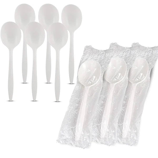 White Heavy Weight Individually Wrapped Soup Spoon