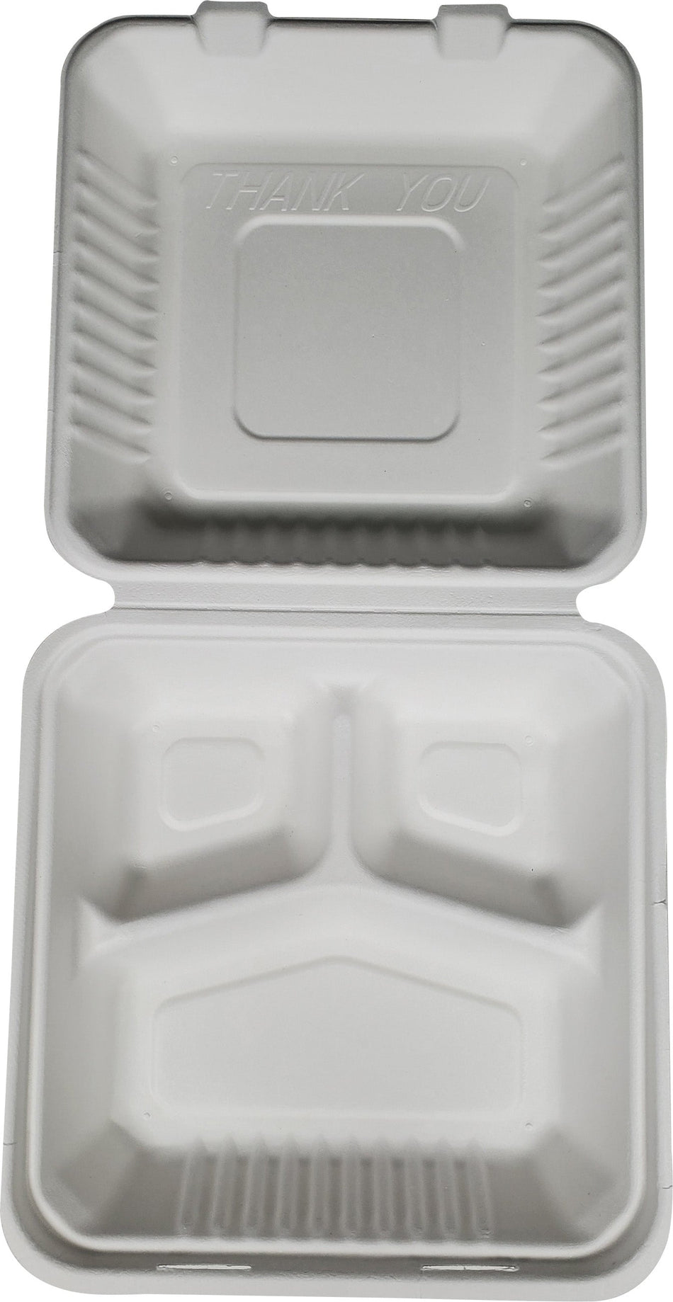 Eco-Craze - Bagasse Clamshell Container - 9x9x3" - 3 Comp