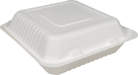 Eco-Craze - Bagasse Clamshell Container - 9x9x3" - 3 Comp